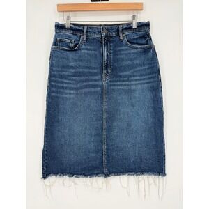 a.n.a High Rise Denim Pencil‎ Skirt Medium Wash Frayed Hem Size 8
